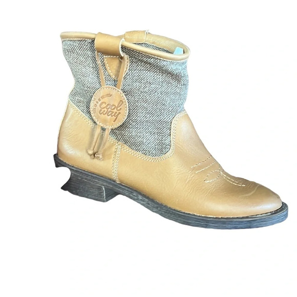 Coolway Cowgirl Ankle Bootie Leather/Canvas Camel color Sz36EU 5.5US Spain made - Picture 3 of 8